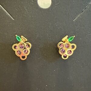 Grapes! Yellow Gold Earrings with Purple and Green Accents
